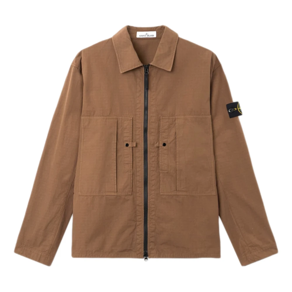 Stone Island Logo Patch Jacket - Male - Light Jackets - Brown - Xl - Jackets