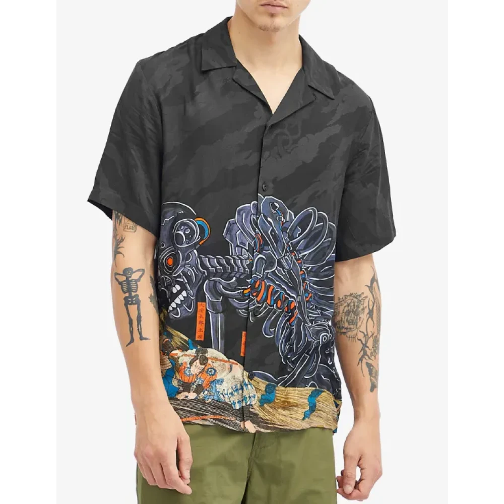 Maharishi Cyber Skeleton Camp Kraag Shirt Black Heren