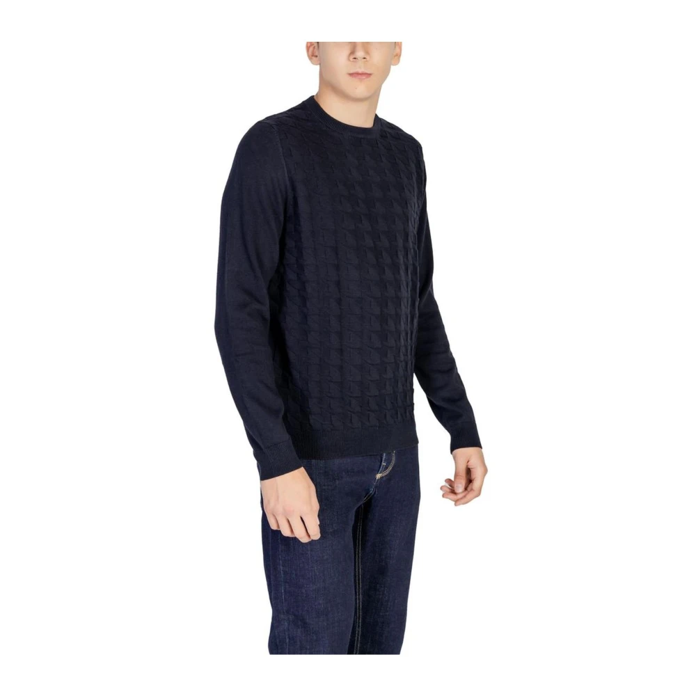 Antony Morato Blauw Gebreid T-Shirt Katoen-Wol Mix Blue Heren