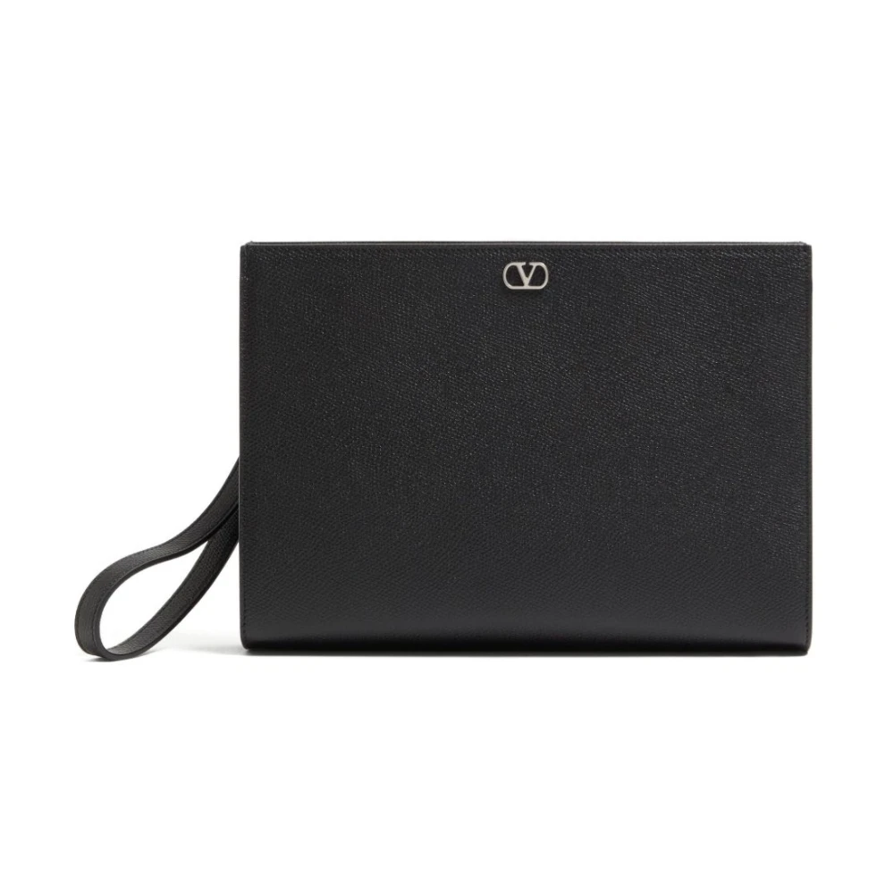 Valentino Garavani Men's Black Vlogo Signature Grainy Calfskin Pouch