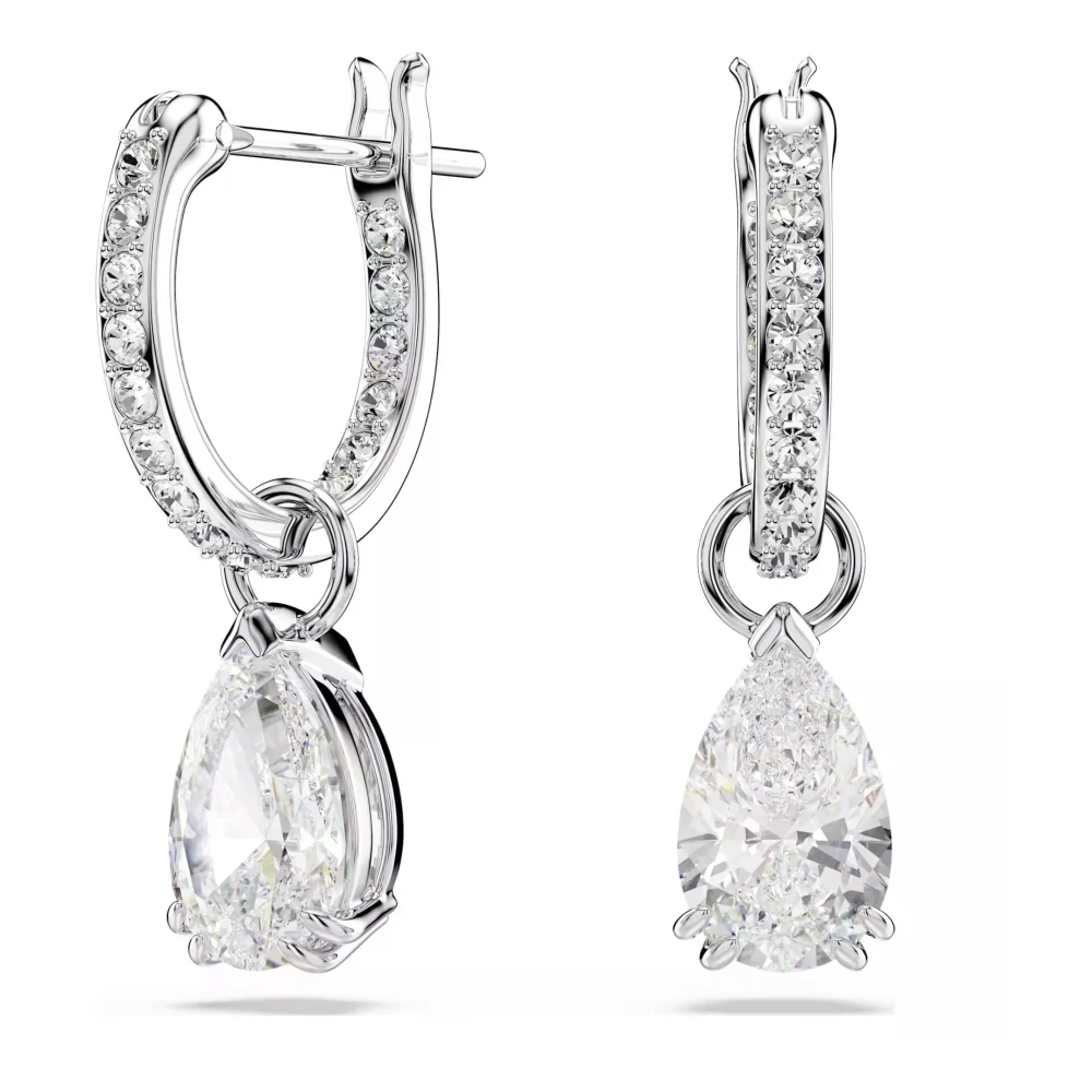 Swarovski Women's Gray Stilla Pear-Cut Drop Hoop Earrings - Earrings - One Size - Accessories