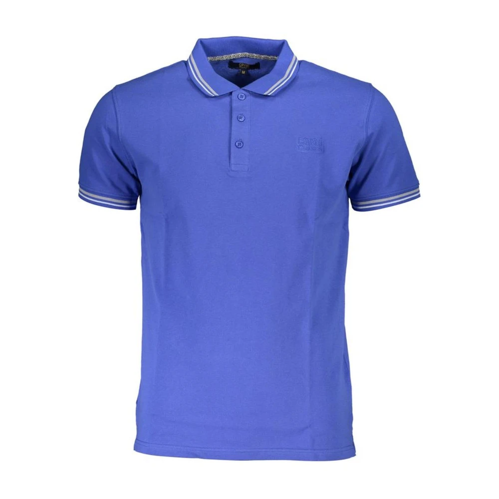 Cavalli Class Blauw Geborduurd Poloshirt met Contrasterende Details Blue Heren