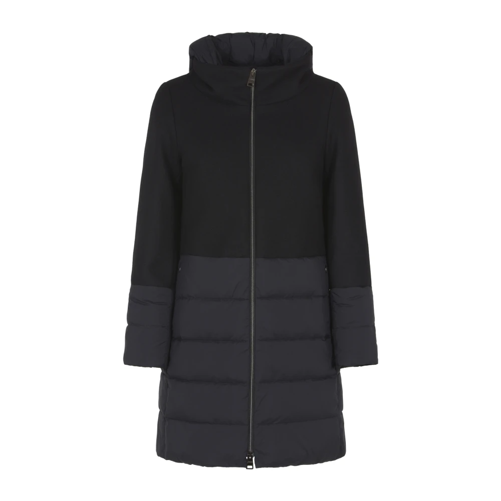 Herno Zwarte Diagonale Wollen Parka Eco-Age Black Dames