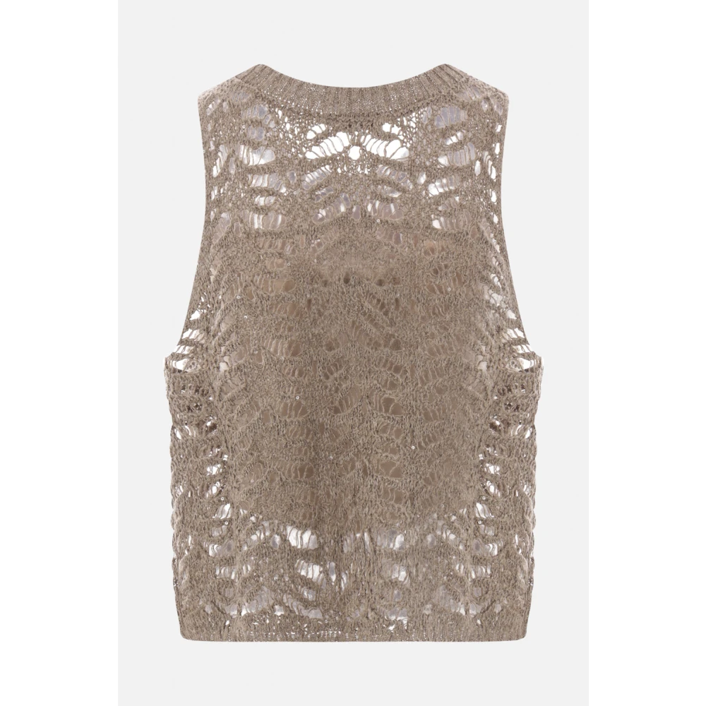 BRUNELLO CUCINELLI Bruine Mouwloze Gebreide Top met Pailletten Brown Dames