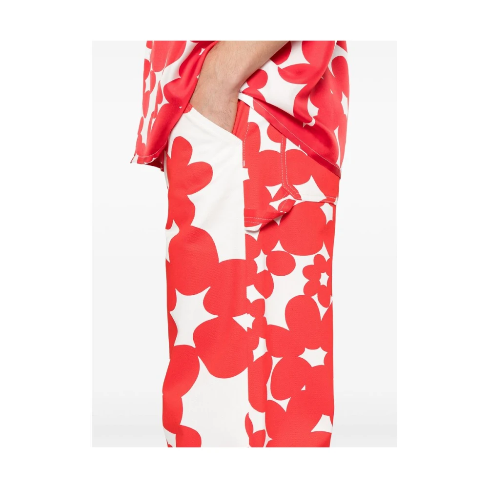 Marni Bloemenprint Wijde Pijp Broek Red Heren