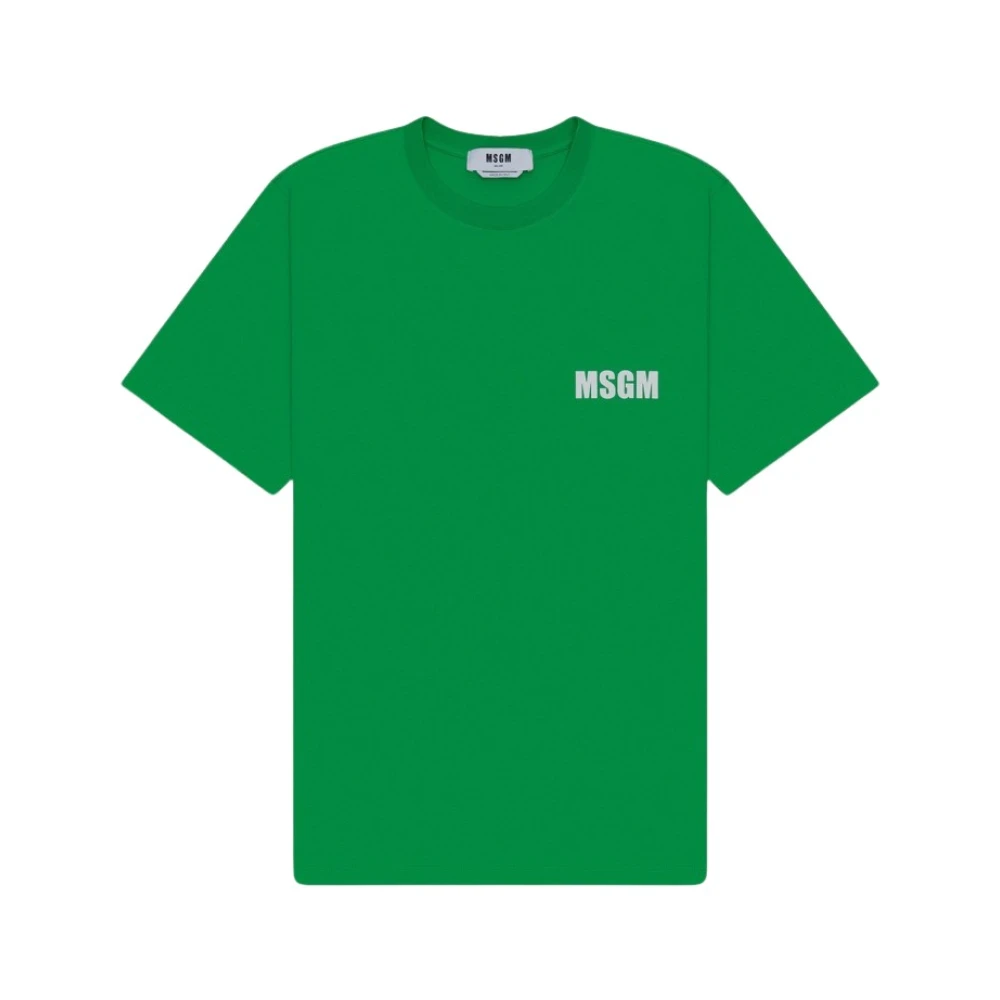 Msgm Men's Green Cotton T-Shirt For - T-Shirts - Xl - Tops