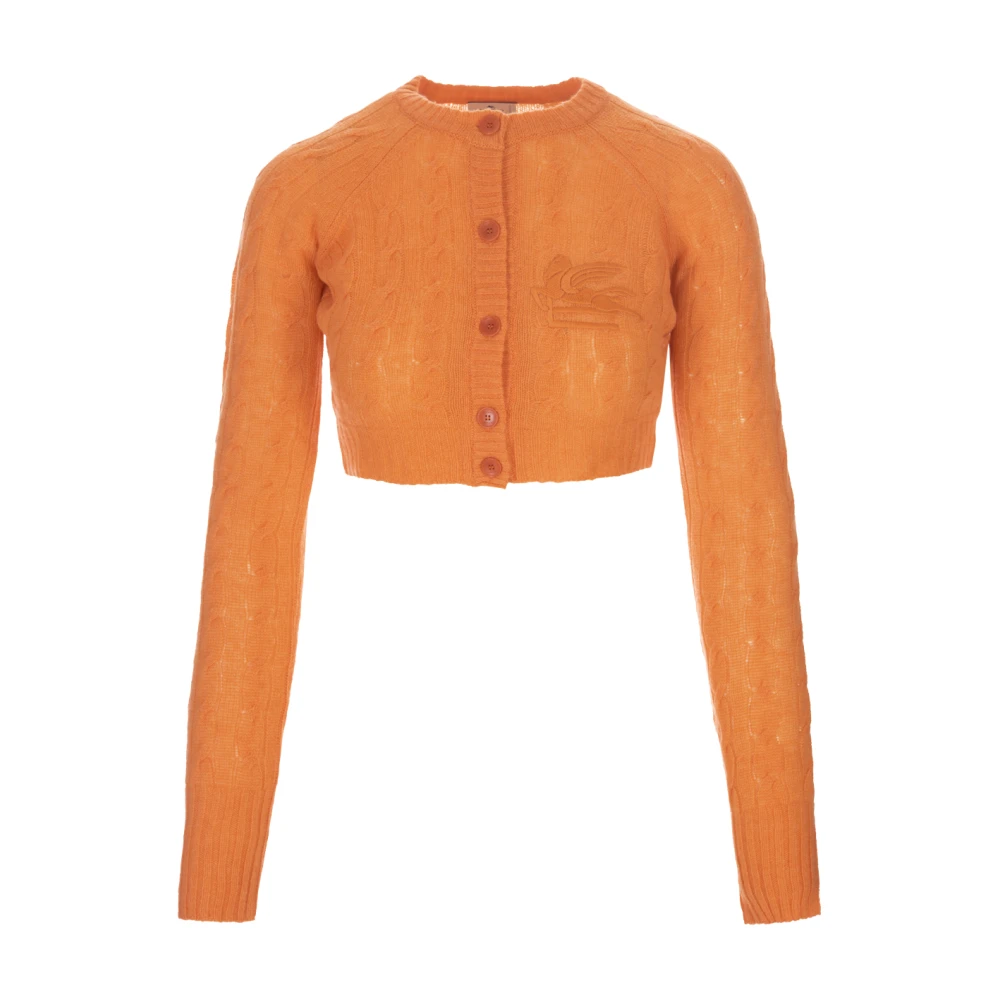 Etro Orange Kabelstickad Kaschmir Cardigan Orange, Dam