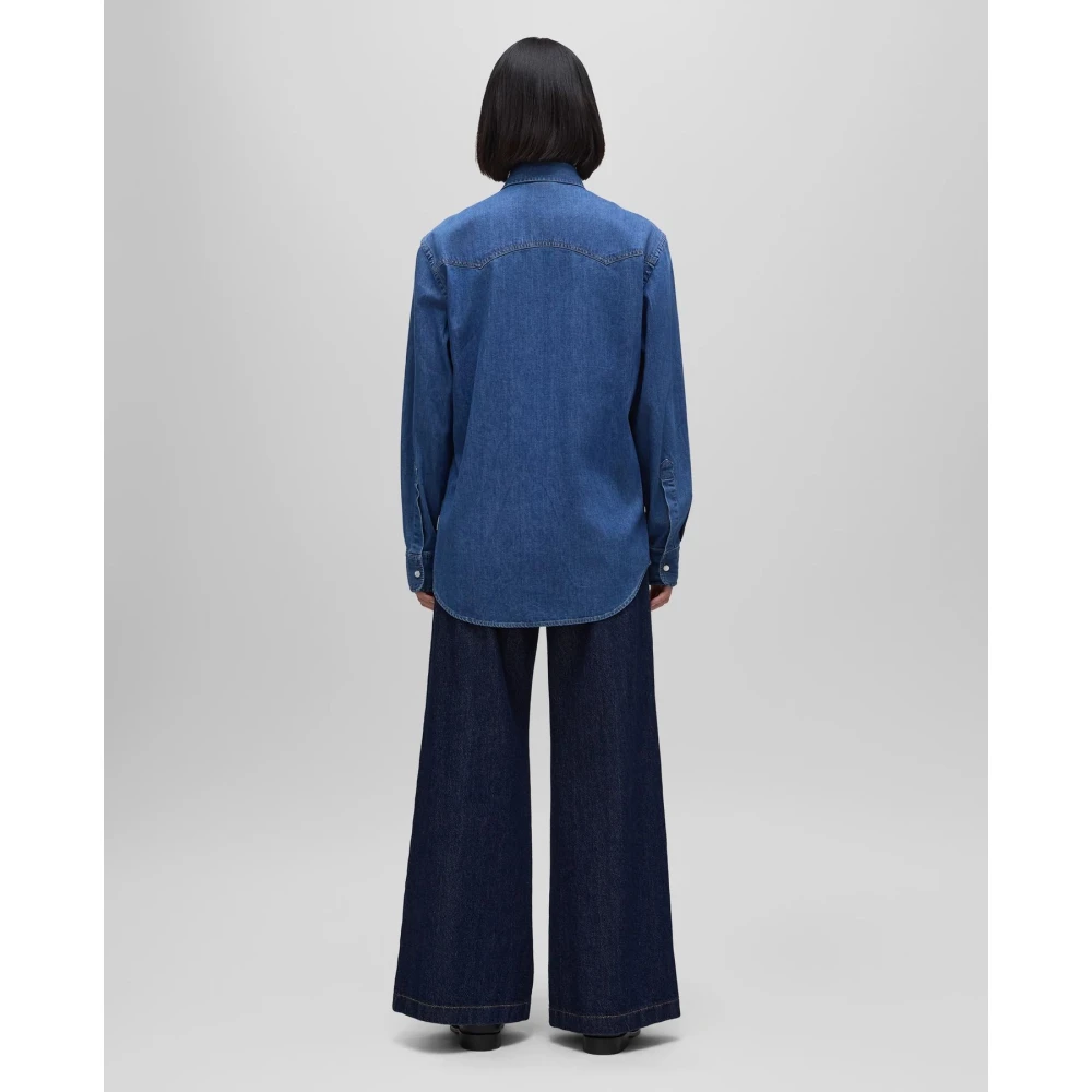 Aspesi Lange Denim Western Shirt Blue Dames
