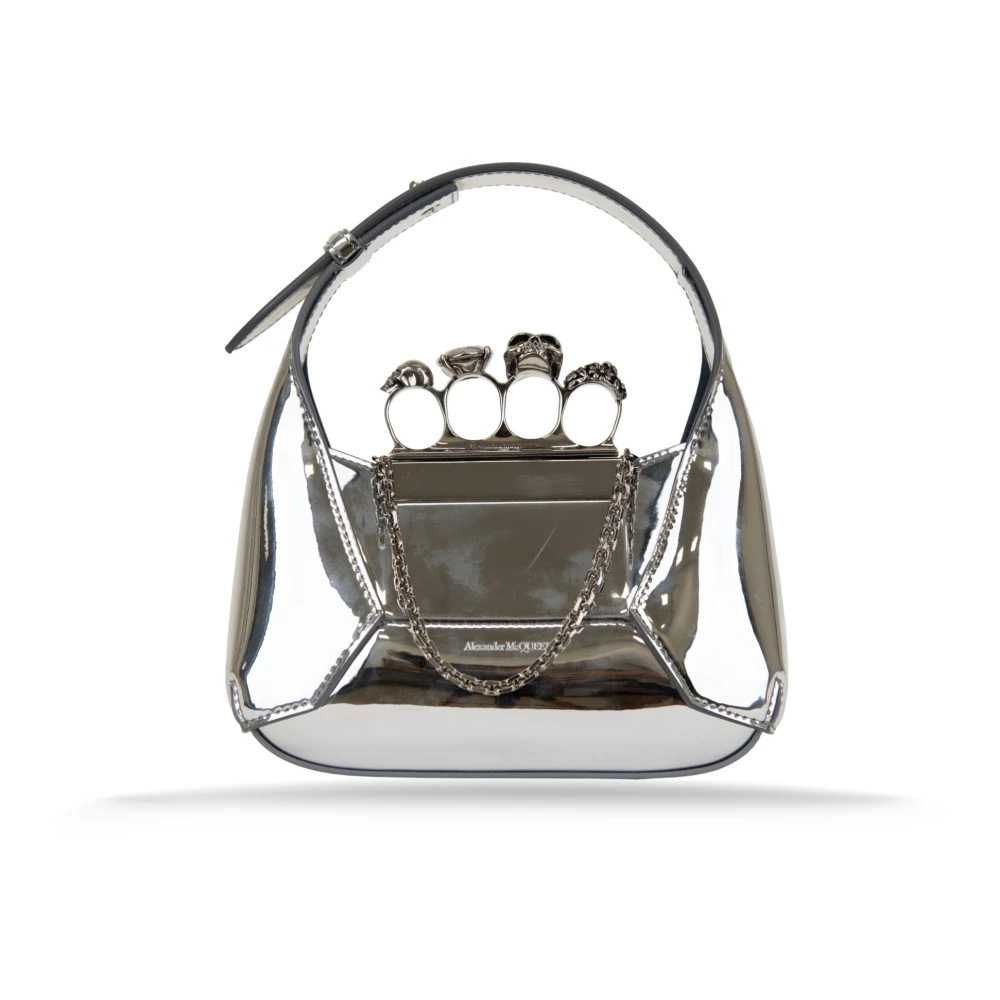 Alexander mcqueen Leren schoudertas voor dames met magnetische sluiting Gray Dames