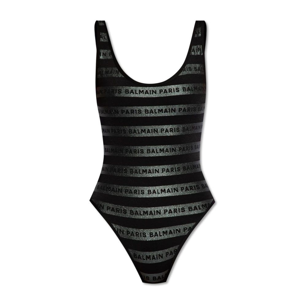 Balmain Iconic Stripes Swimsuit Black Dames