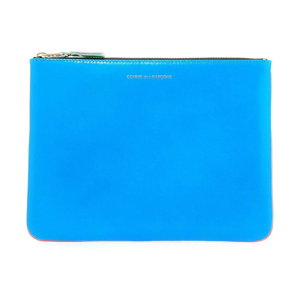 Comme des Garçons Fluorescerende Leren Pouch met Gouden Rits Blue Heren
