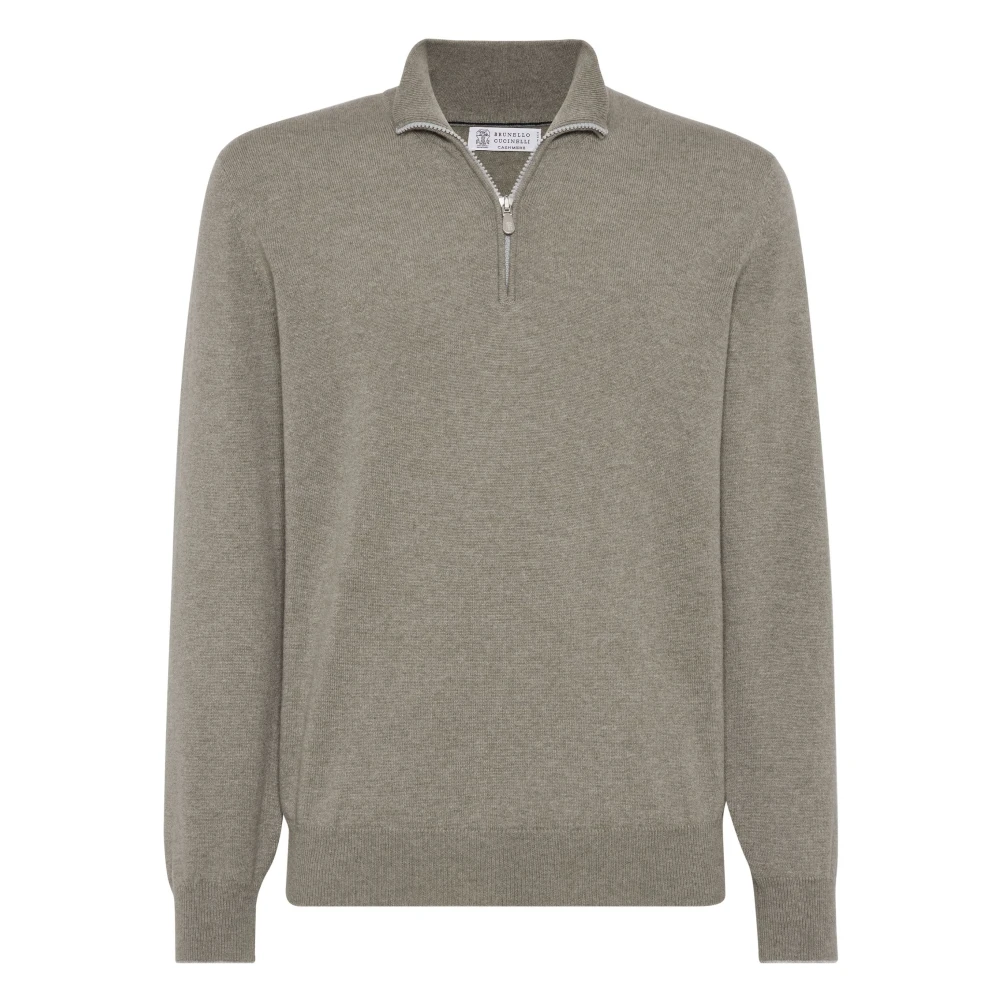 BRUNELLO CUCINELLI Luxe Cashmere Half-Zip Gebreide kleding Green Heren