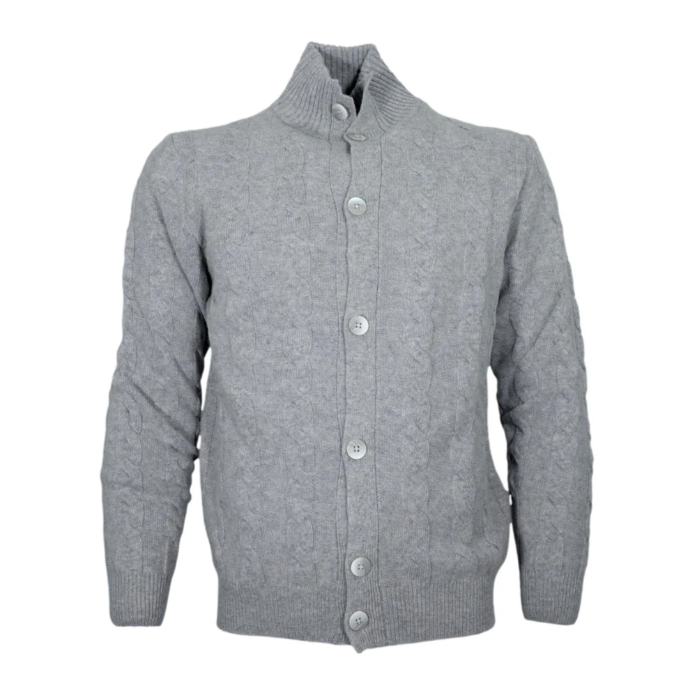 Cashmere Company Gray Cable-Knit Slim Fit Cardigan - Male - Cardigans - Xl - Knitwear