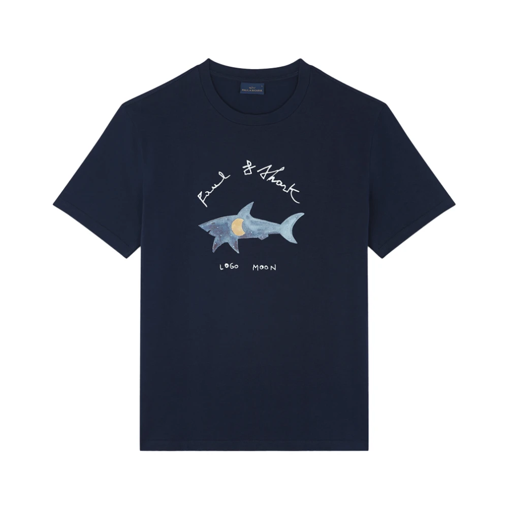 Paul & Shark Blue T-Shirts, Male, M, Moon Logo Cotton Jersey T-Shirt