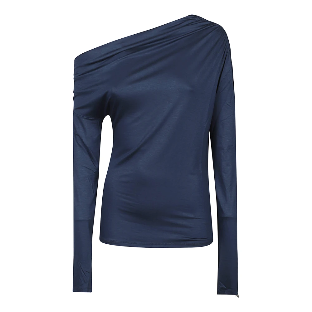 Patrizia Pepe Vrouw Blauw One-Shoulder Top Met Lange Mouwen