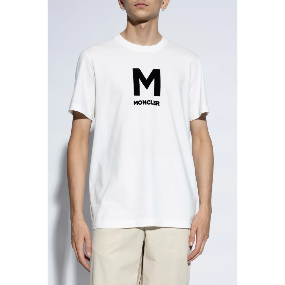 Moncler T-shirt met fluwelen logo White Heren
