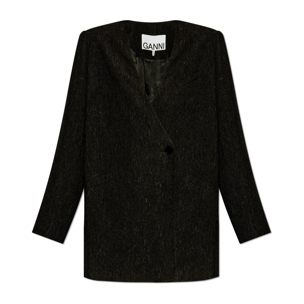 Ganni Zwarte Stretch Crepe Boxy Blazer Black Dames