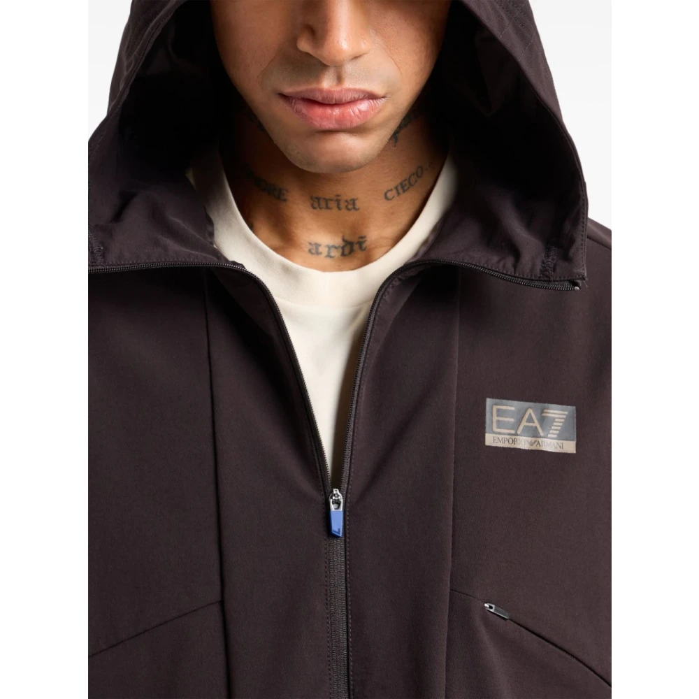 Emporio Armani EA7 Zwarte Sweater met Logopatch en Capuchon Black Heren