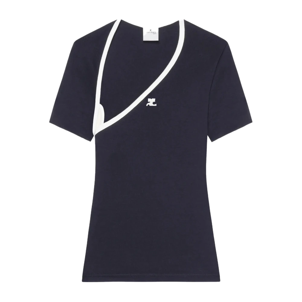 Courrèges Zwart Contrast Katoenen T-Shirt Black Dames