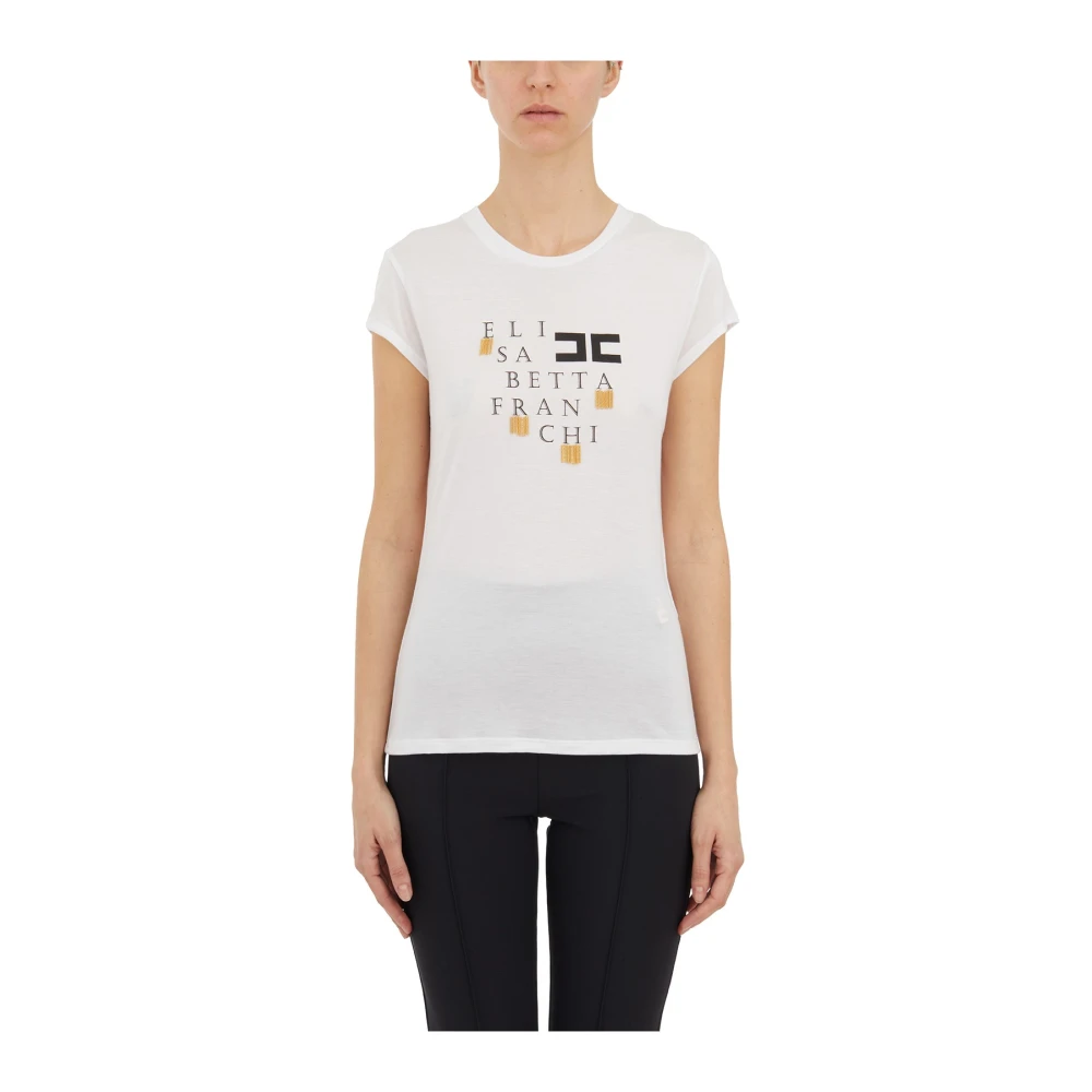 Elisabetta Franchi Katoen Logo T-Shirt White Dames