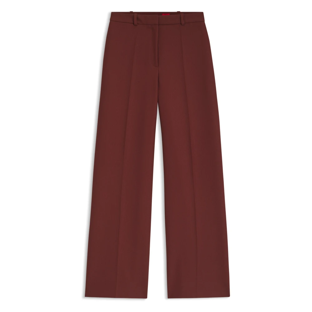 Hugo Donna Marrone Pantaloni Regular Fit Con Gamba Larga - Immagine 3