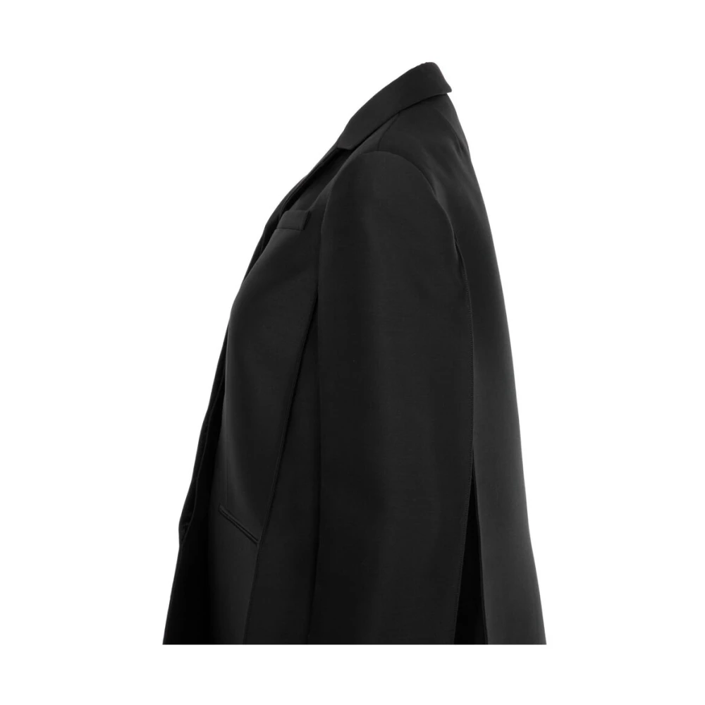 Khaite Zwarte wol-zijde blend jas met inkeping kraag Black Dames