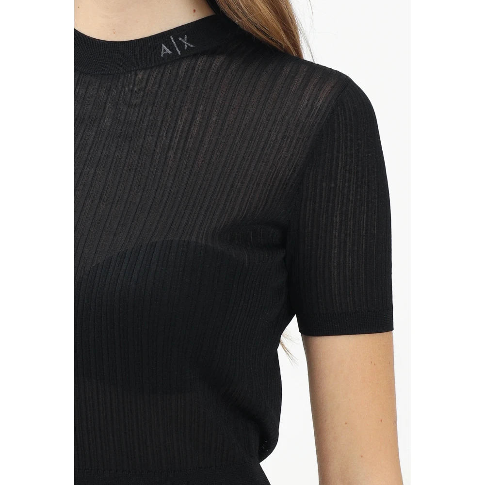 Armani Exchange Zwarte korte mouw trui voor vrouwen Black Dames