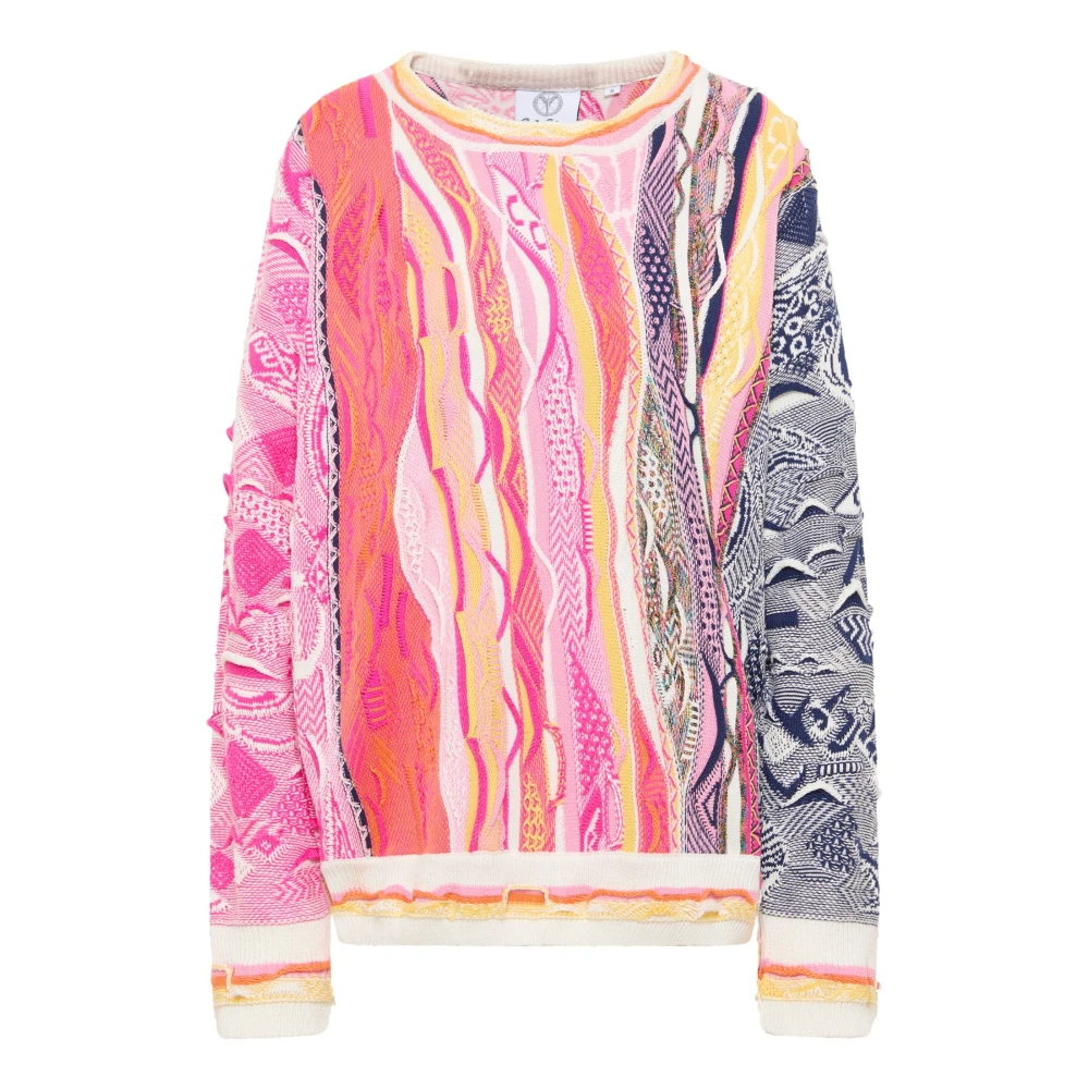 Carlo Colucci Women's Multicolor Round-Neck Knitwear, Xl, Cozy Oversized Knit Jumper