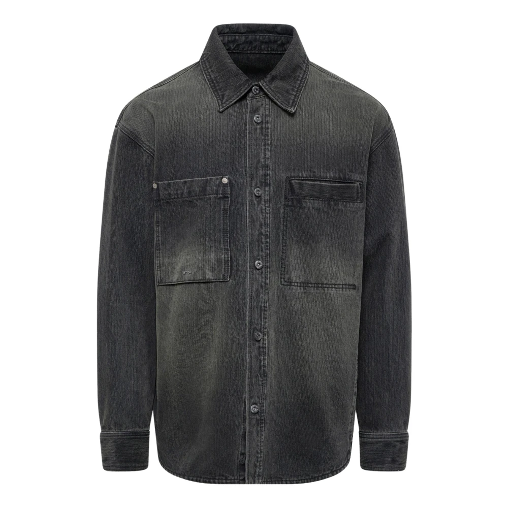 Wooyoungmi Men's Black Denim Shirts, L, Washed Denim Shirt