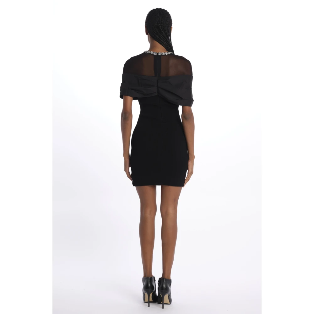 Rebecca Vallance Zwart Tule Swarovski Kraag Mini Jurk Black Dames