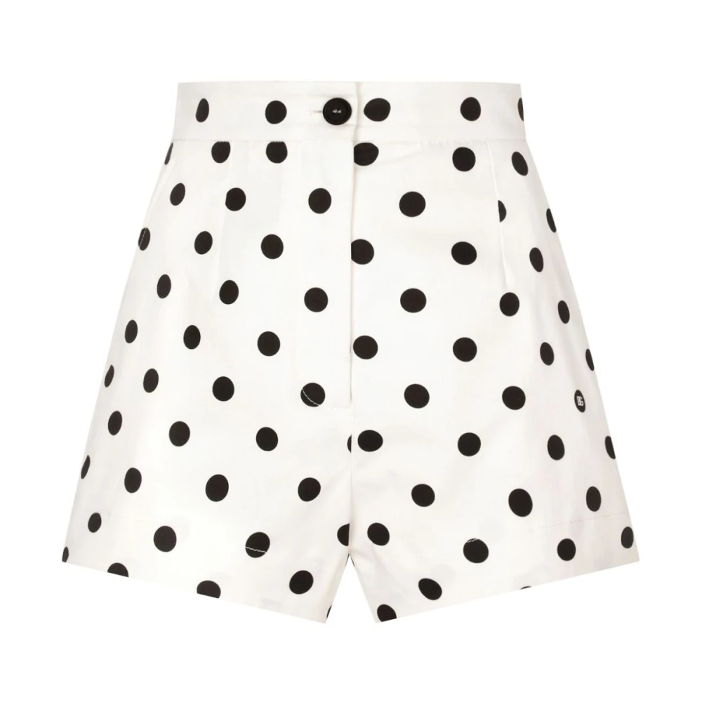 Dolce & Gabbana Hoge Taille Polka Dot Katoenen Shorts White Dames