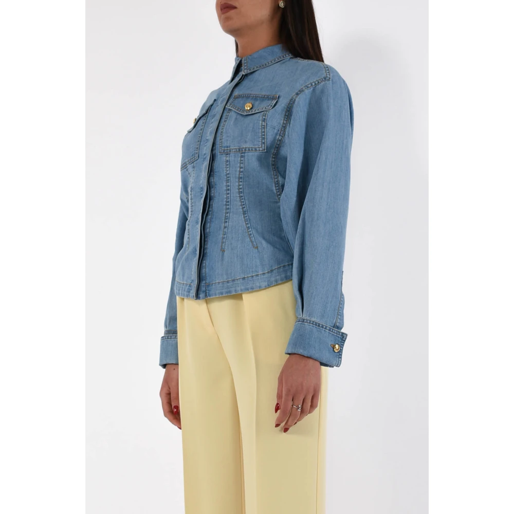 Elisabetta Franchi Denim blouse met peplum Blue Dames