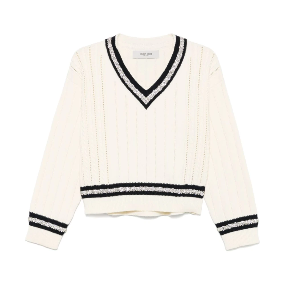 Golden Goose Varsity V-hals Cropped Top Jumper White Dames