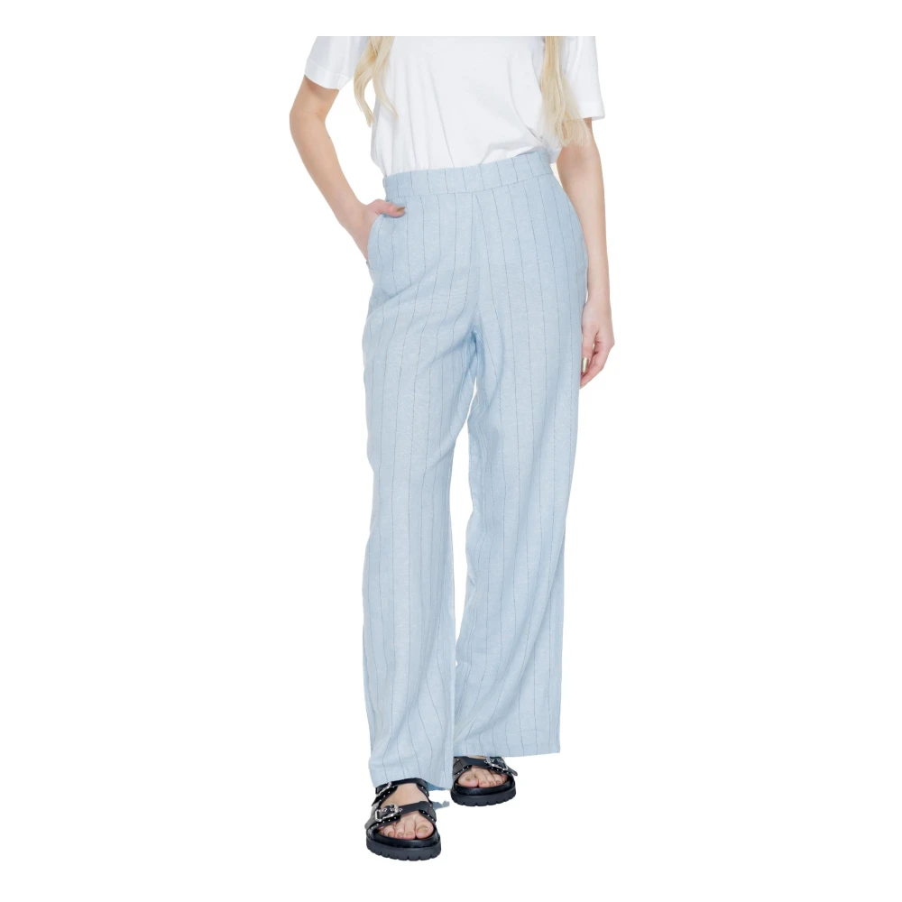 Vero Moda Wijde Gestreepte Linnen Palazzo Broek Blue Dames
