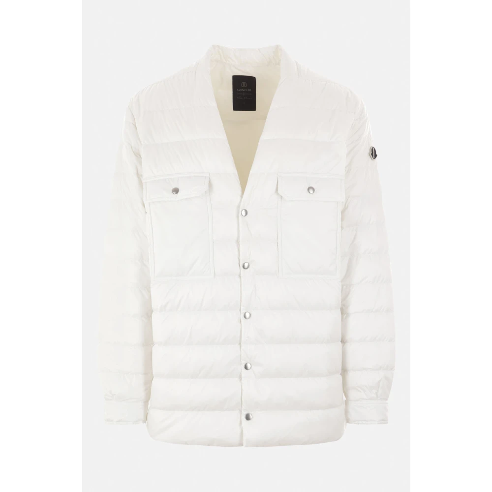 Moncler Witte Nylon V-hals Jas met Afneembare Capuchon White Heren