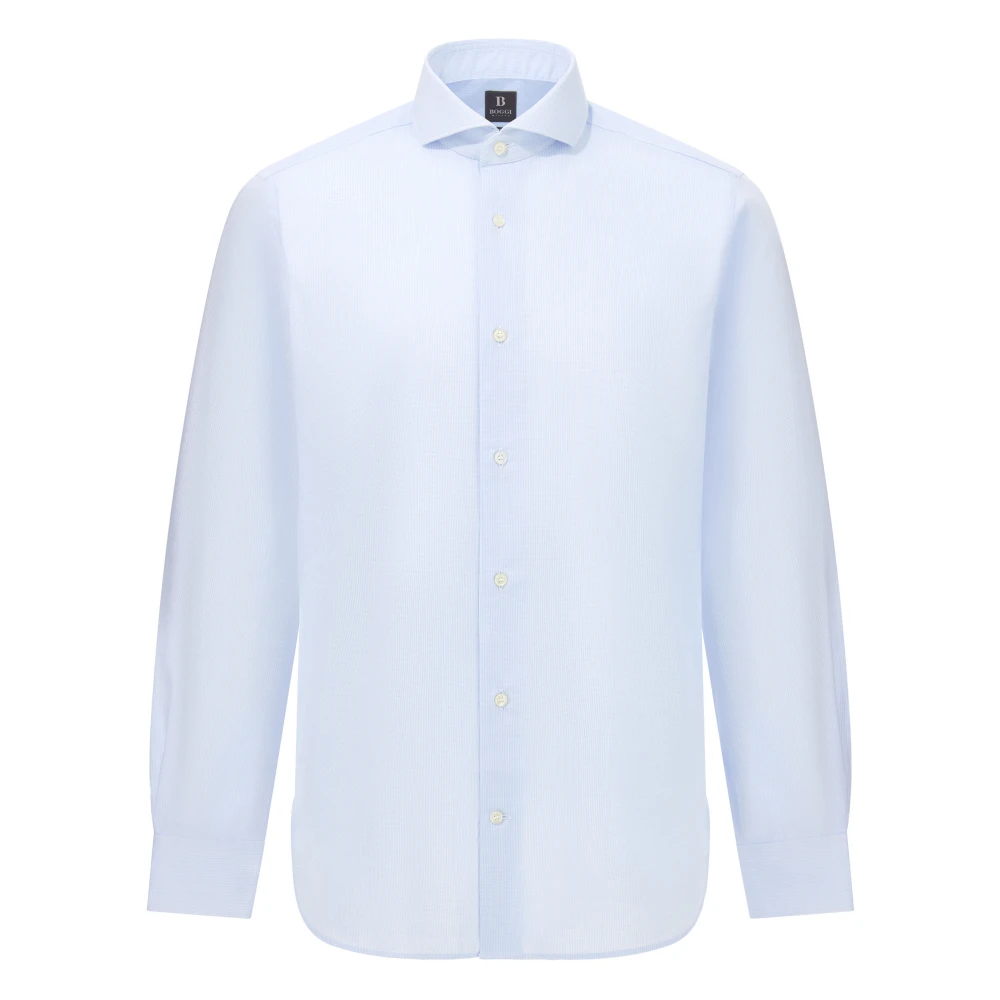 Boggi Milano Herren Blau Check Napoli Collar Shirt Slim Fit