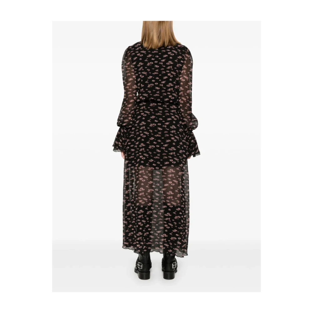 Rotate Birger Christensen Zwarte V-hals jurk met pofmouwen Black Dames