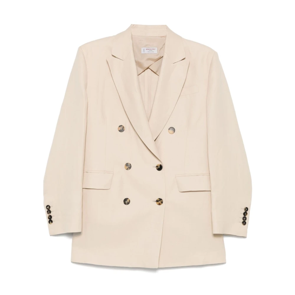 Alberto Biani Beige Linnen Dubbel-Borstjas Beige Dames