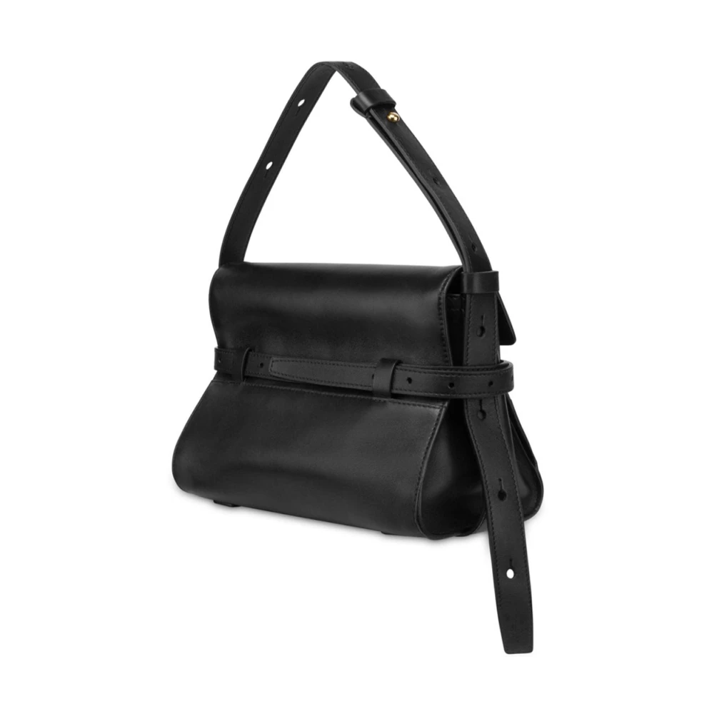 Moschino Zwarte leren schoudertas met decoratieve riem Black Dames