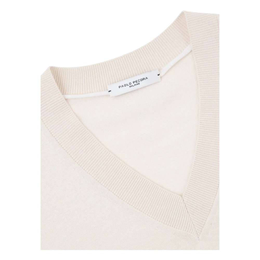 Paolo Pecora Beige V-Hals Trui Extrafijne Katoen Beige Heren