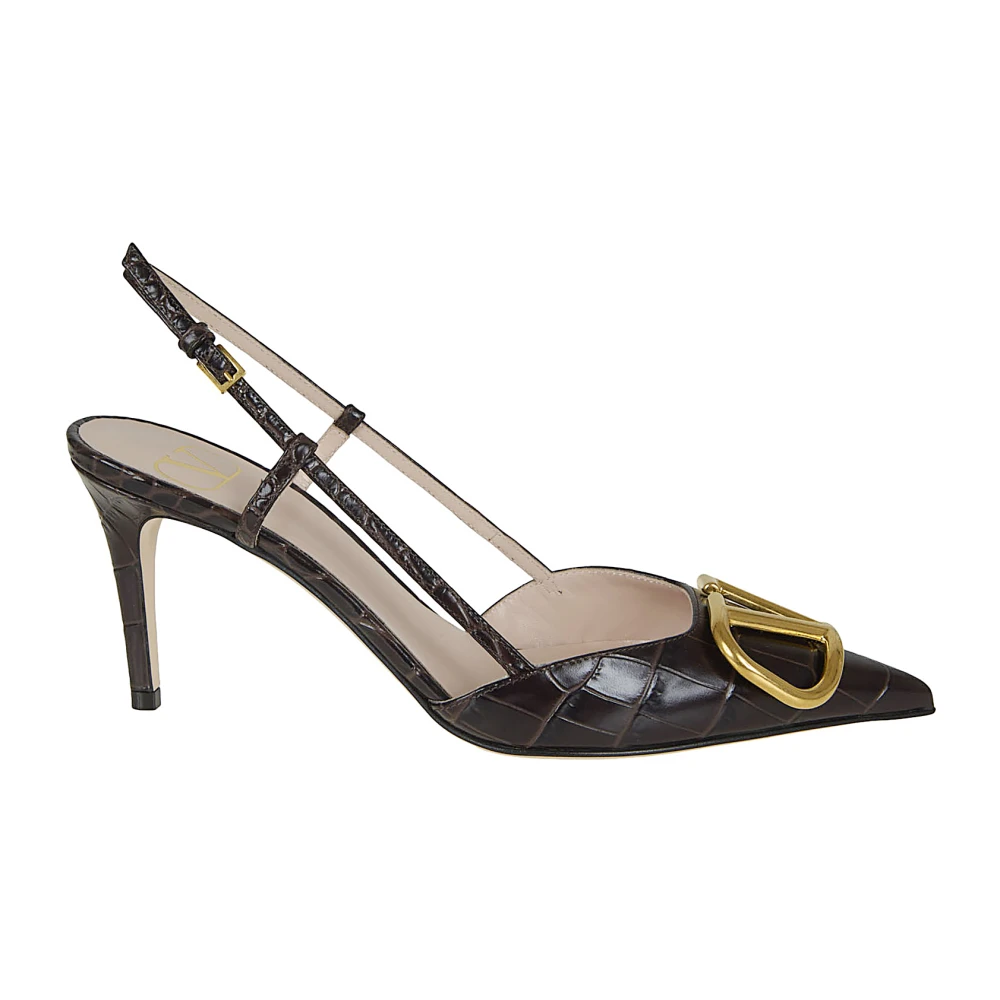 Valentino Garavani Women's Brown Vlogo Signature Calfskin Slingback Pump 80Mm