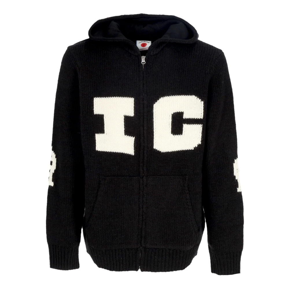 Icecream Men's Black Running Dog Jacquard Hoodie Sweater
