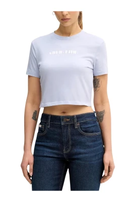 Tryckt kortärmad T-shirt med rund hals