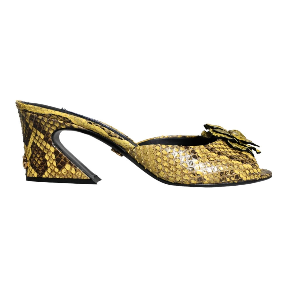 Dolce & Gabbana Women's Yellow Leather Block Heel Mules Shoes