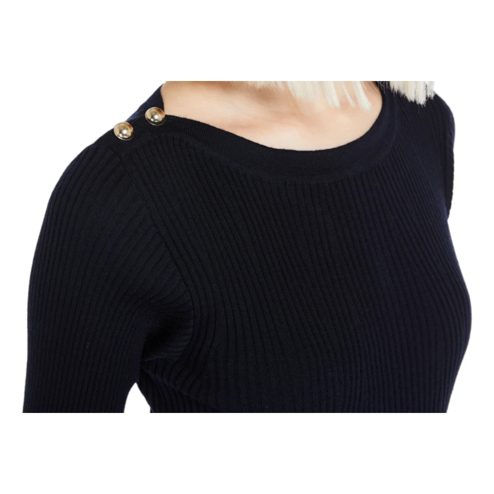 Max Mara Studio Trui met Smalle Silhouet en Metalen Knopen Blue Dames