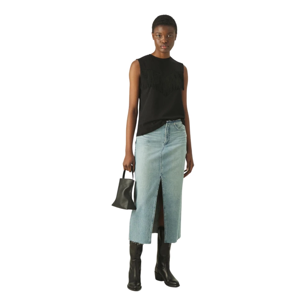 pinko Zwarte katoenen T-shirt met franjes Black Dames