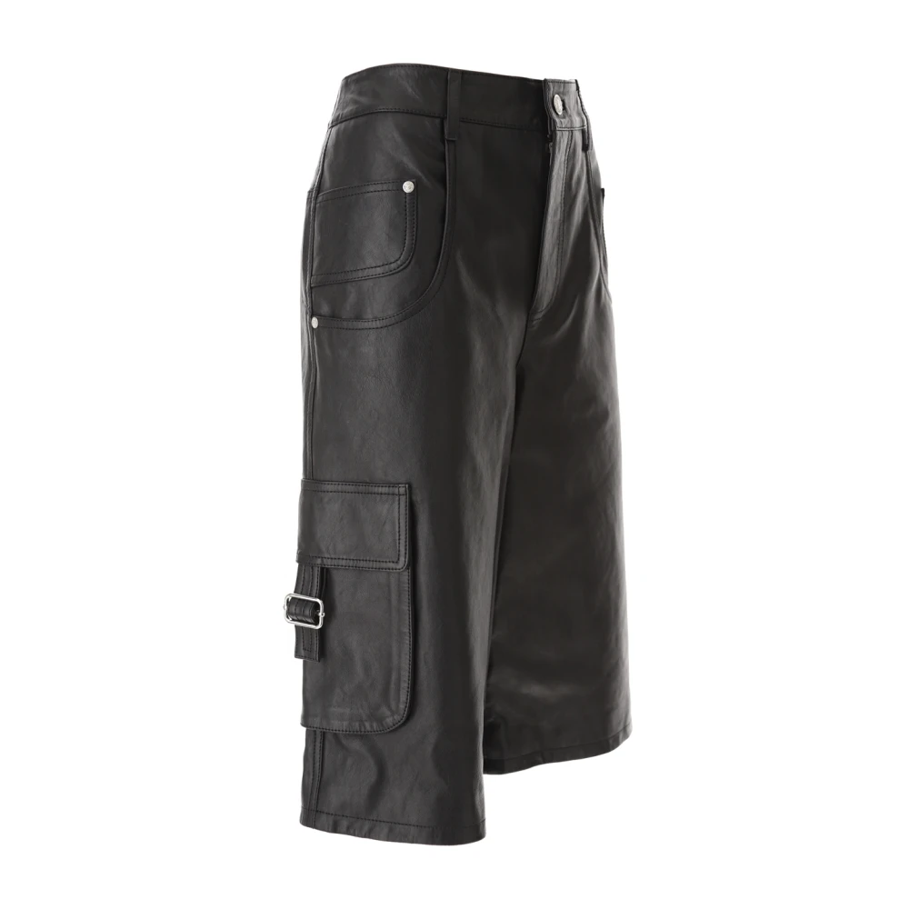 Moschino Cargo Leren Bermuda Broek Black Dames