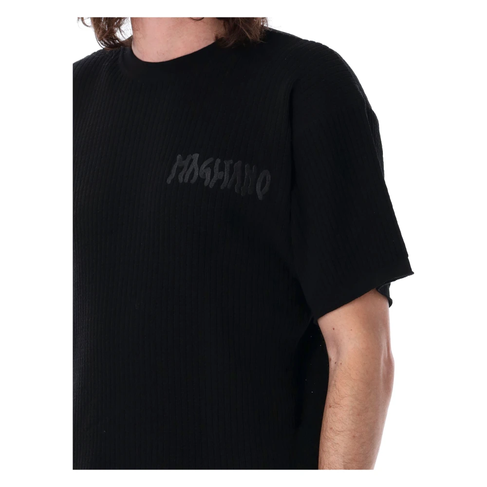 Magliano Zwarte Waffle Tee met Logo Borduurwerk Black Heren