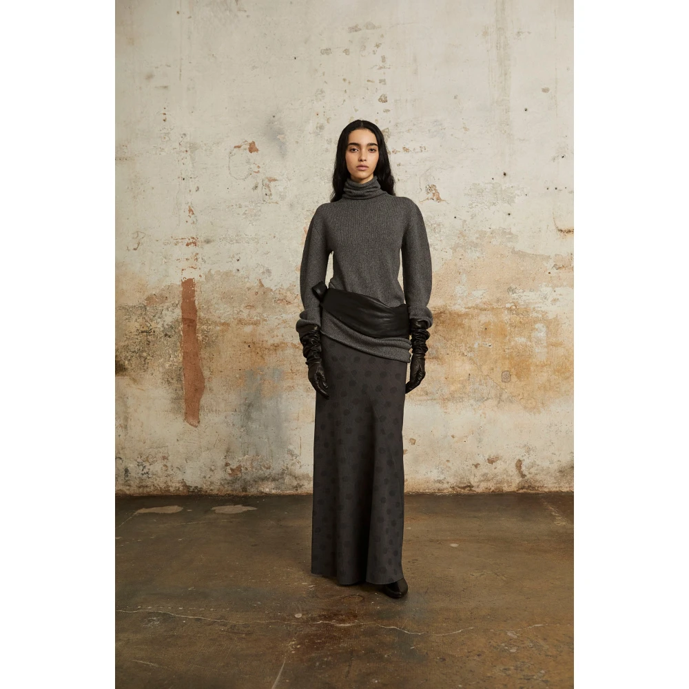 Cortana Gestippelde Bias Cut Maxi Rok Black Dames