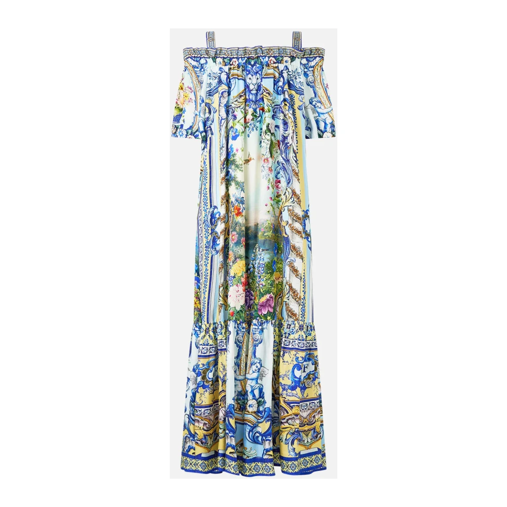 Camilla Off Shoulder Frill Zijden Jurk Multicolor Dames
